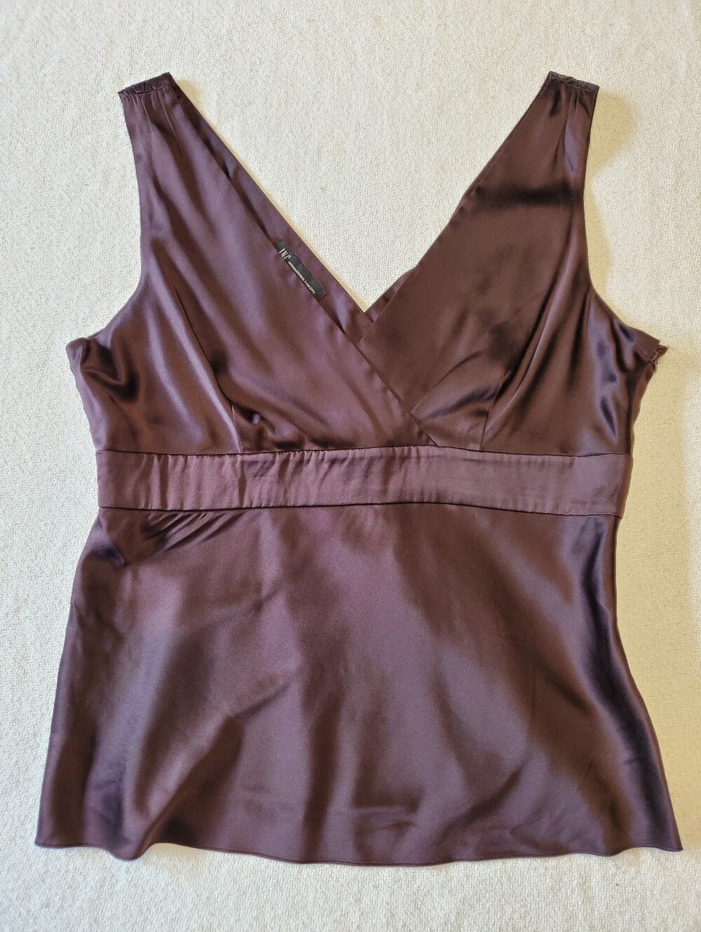 INC International Concepts Bronze Satin Surplice Top Sz 12 Silk Blend Sleeveless